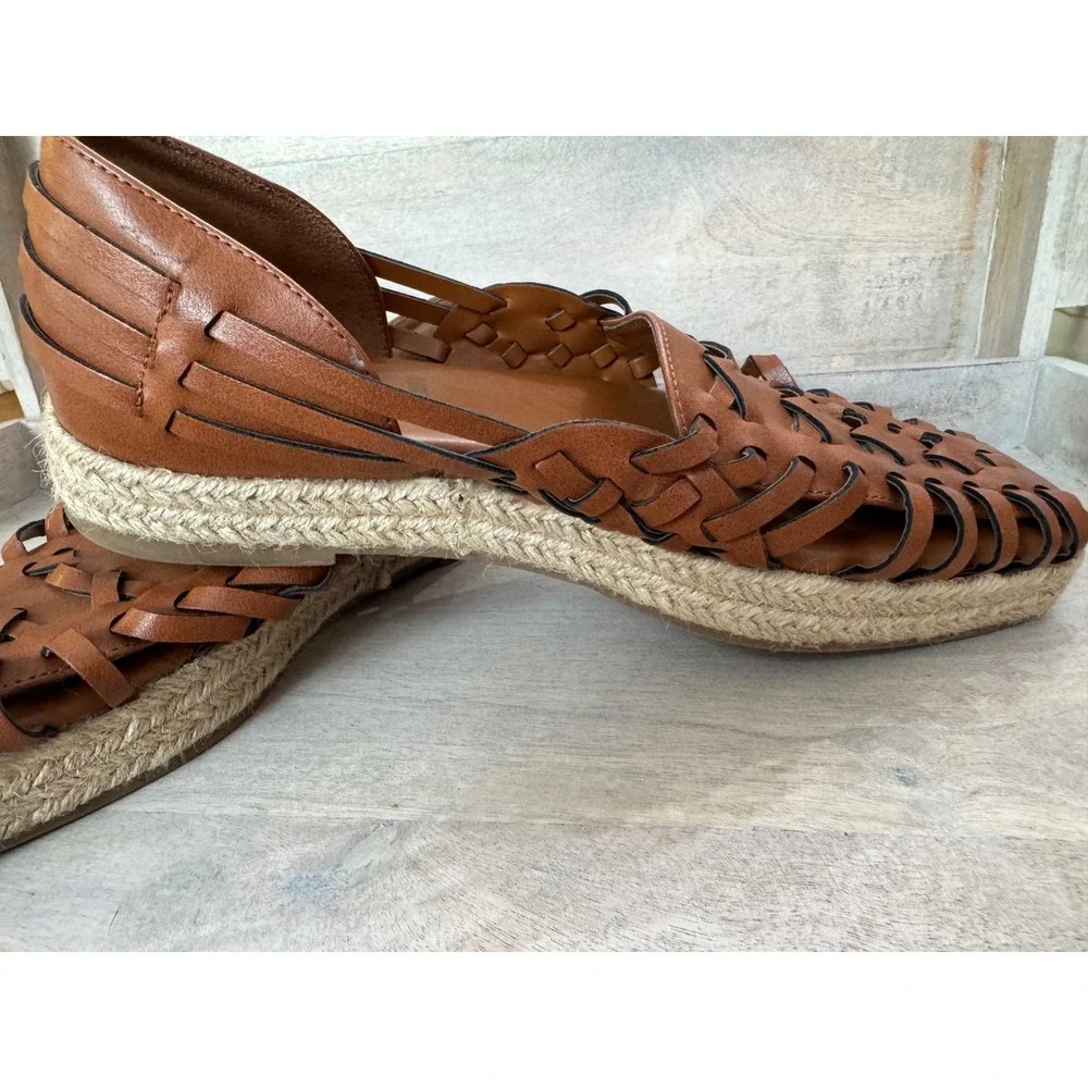Sam & Libby Cognac Brown Woven Huarache Espadrille Flats Square Toe women's 9